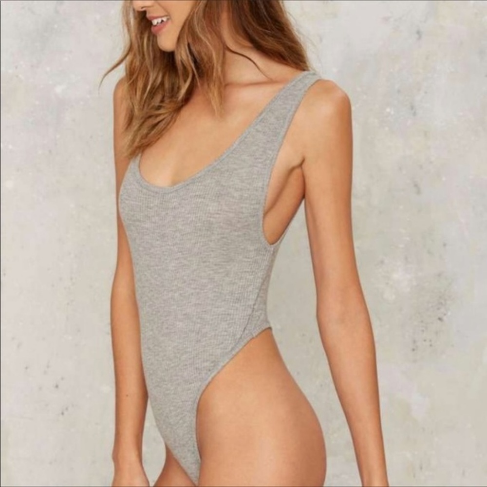 Nasty Gal Lets Get Physical Gray Thong Bodysuit - Picture 2 of 6